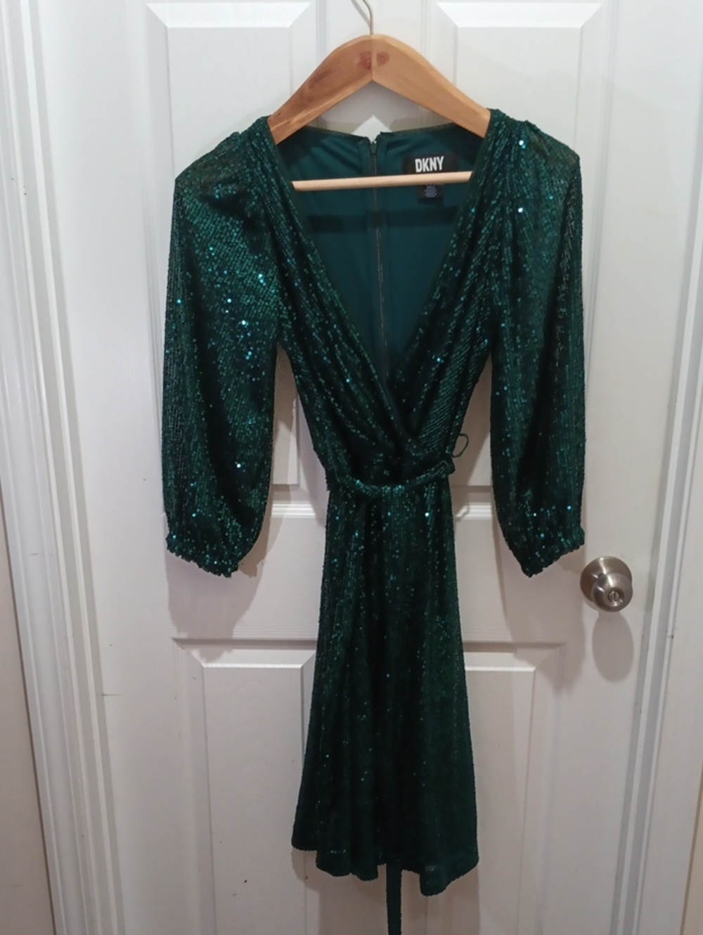 DKNY Emerald Sequin Wrap Mini Dress
